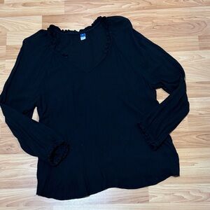Old Navy Black Ruffle V-Neck Blouse